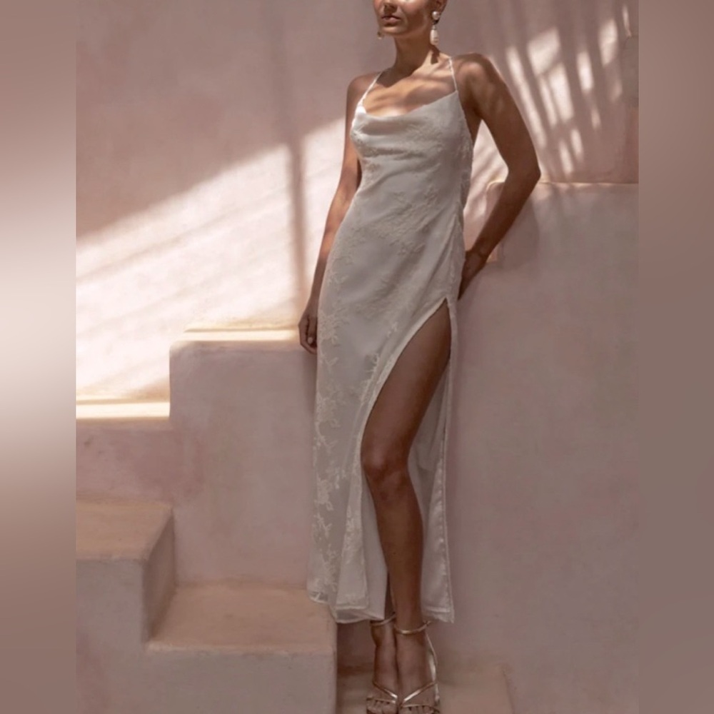 Meshki Ivory Velvet Burnout Maxi Dress NWT